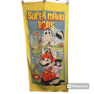 Vintage 1989 Super Mario Bros. Beach Towel Aprox 28" x 54 1/2" Toadstool Enemies